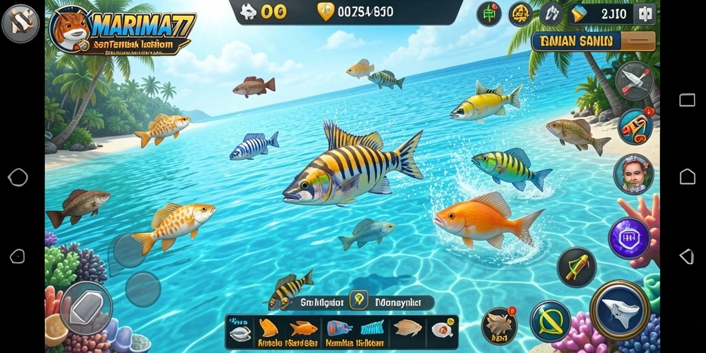 Tampilan menarik saat gameplay Tembak Ikan di MARIMA77.