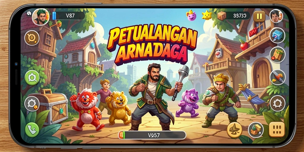 Screenshot V87 menampilkan aksi gameplay seru di dunia Arcade.